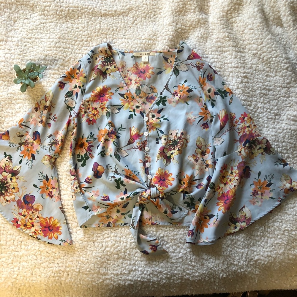 Miami floral blouse bell sleeved crop top